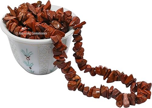 Miniatura 2 de Red Jasper - Cuentas de cristales naturales preperforados triturados para la fabricación de joyas, cristales curativos hechos a mano (hebra de 25