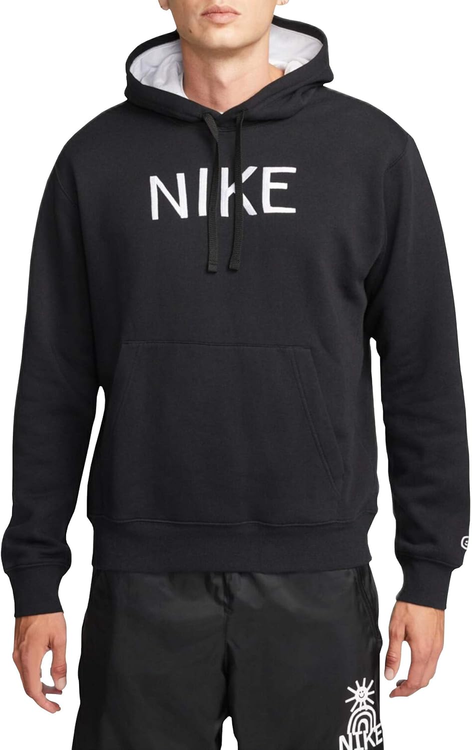 Nike Spor Giyim Erkekler Club Fleece Hoodie (as1, alfa, x_l, normal, Siyah/Beyaz Nakışlı Big Nike)
