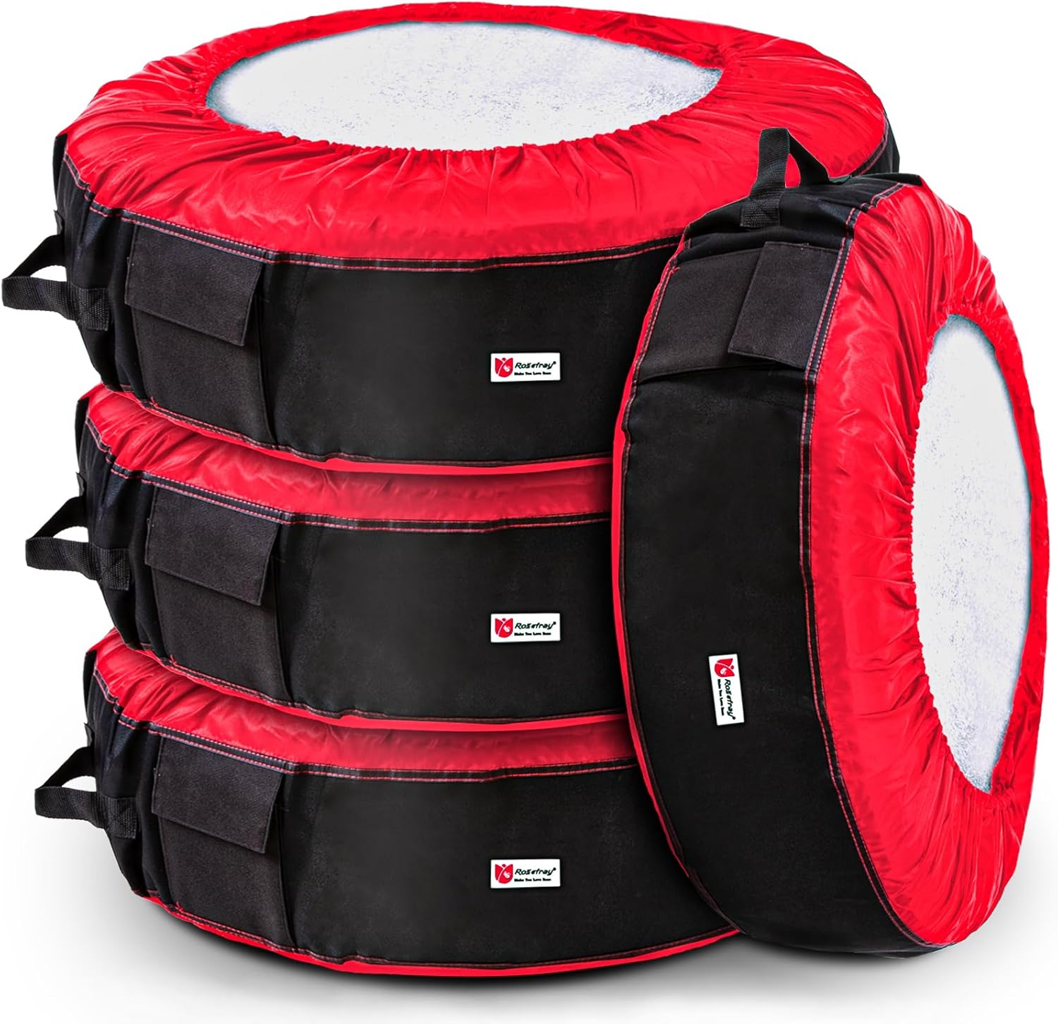 Rosefray Seasonal Tire Totes, Spare Tire Cover, Portable Winter Wheel, Handle for Easy Transportation, Fits Tires Tire Diameters 21” to 31.5”, Set of 4 Bags Red