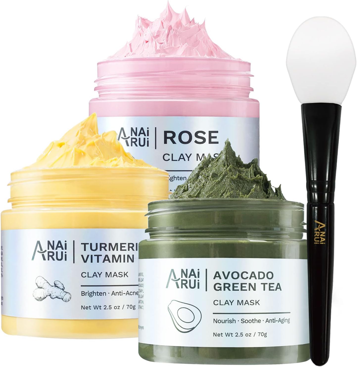 ANAI RUI Turmeric Vitamin C Clay Mask - Pink Facial Mask - Avocado Green Tea Mud Mask, Skin Care Facial Mask for Profun Cleansing