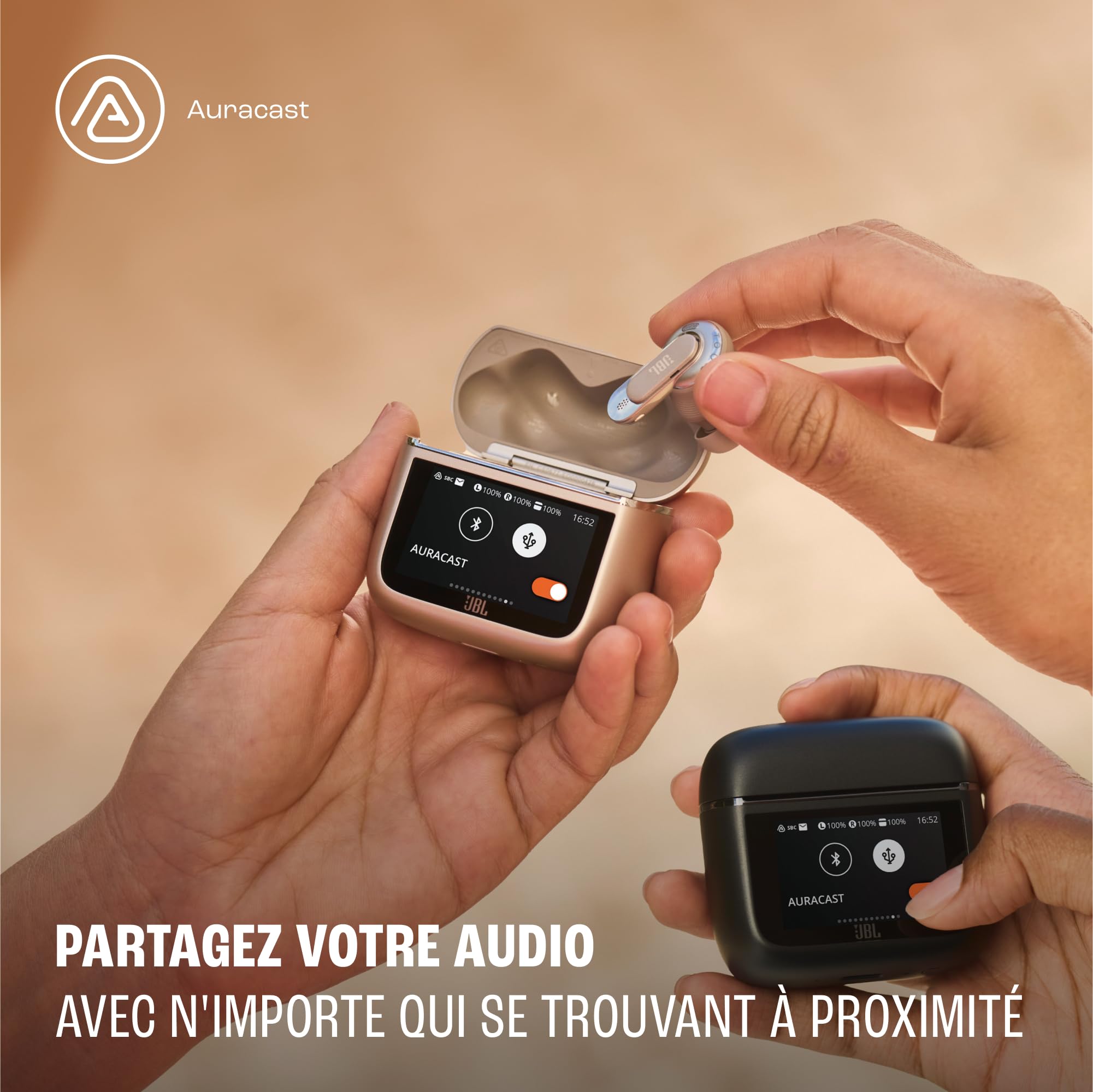 JBL Tour Pro 3, Écouteurs sans Fil avec Réduction de Bruit, Marron | Smart Charging Case, 44 Heures d’Autonomie, Bluetooth 5.3, JBL Spatial 360 Sound avec Suivi des Mouvements de la Tête