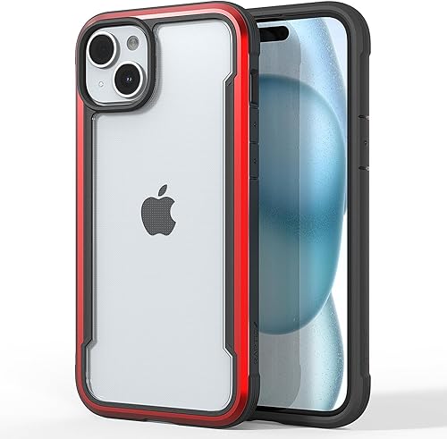 RAPTIC Shield para iPhone 15 Plus, funda protectora transparente a prueba de golpes, grado militar probada para caídas de 10 pies, marco de aluminio