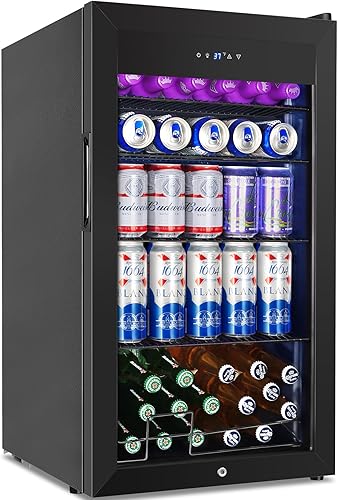 Refrigerador de bebidas para 128 latas, 3.2 pies cúbicos con puerta de vidrio para bebidas, cerveza, soda, vino, pequeño refrigerador de cerveza con