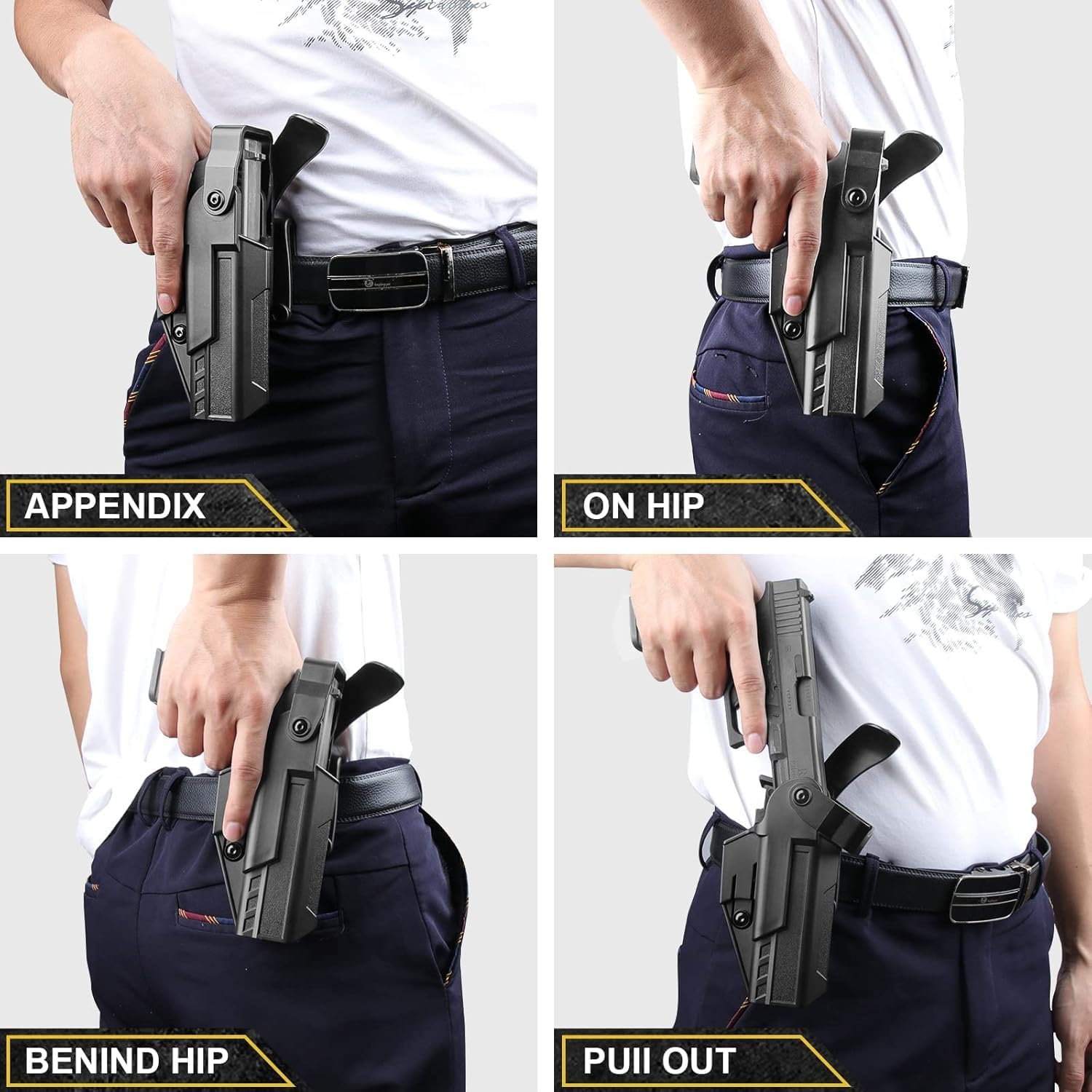 Glock 19/17/19X/23/32/44/45 Holster - G19 Duty Holster for Gen 1-5, OWB Paddle with Fixed Buckle, Thumb Release, 60 Adjustable