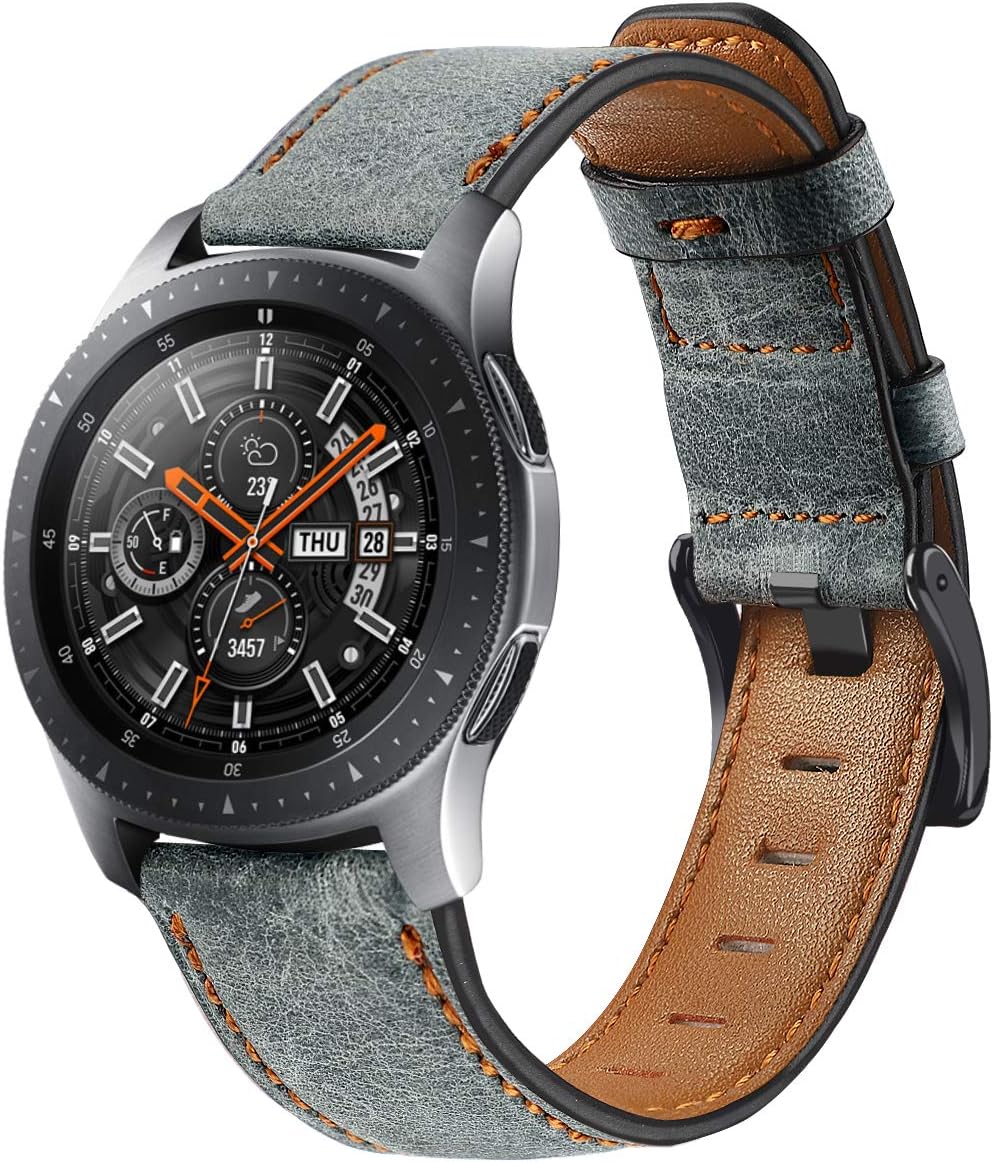 Compatible with Galaxy Watch 46mm Bands Leather,Gear S3 Bands 22mm Genuine Leather Replacement Strap Watch Band for Samsung Galaxy Watch 46mm Gear S3 Classic/Frontier Smartwatch (Color-Grey)