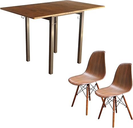 Amazon ダイニング 3点セット 2人 鉄脚 伸縮 3段階 調節 ダイニングテーブル 木目調 インダストリアル デザイナーズ チェア イームズチェア Dsw 木製 ジェネリック家具 ブラウンパイン ウォールナット ダイニングセット オンライン通販