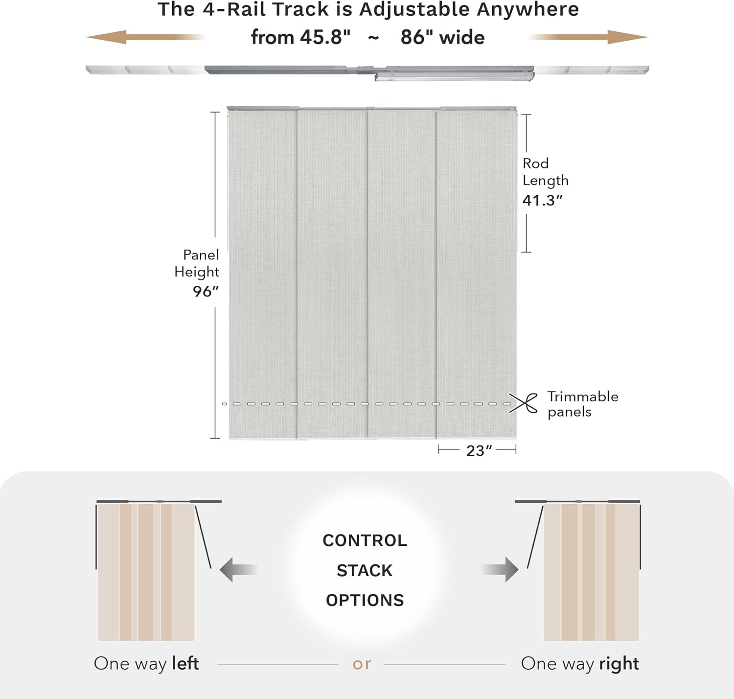 GoDear Design 99.99% Blackout Adjustable Sliding Door Blinds, Privacy Curtain Panels, Extendable Track from 45.8" to 86" W, Trimmable Fabric Panel Up to 96" H, Snowfall Night