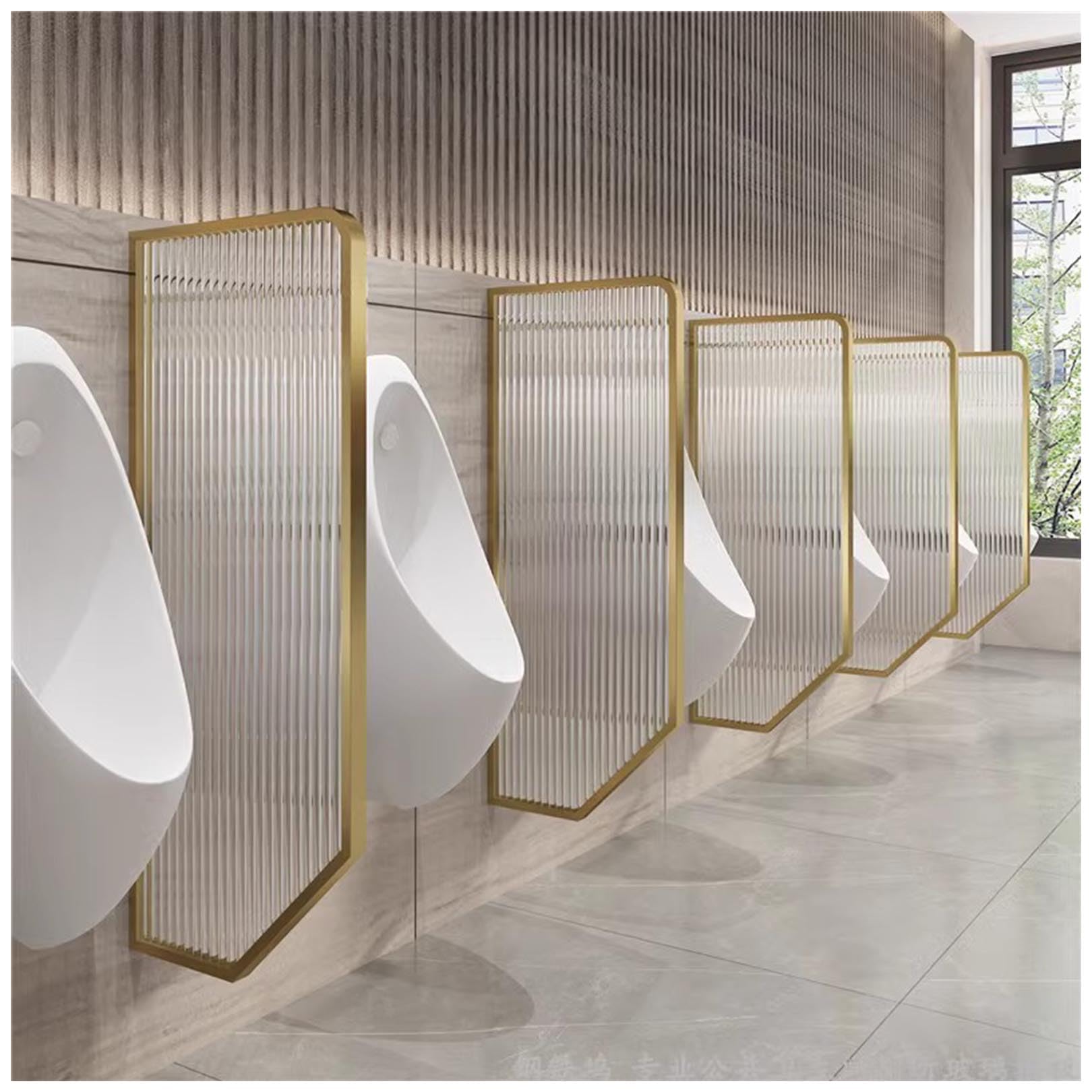 BKSXSOP Tempered Glass Urinal Partition Divider - 6 Pcs Men‘s Privacy Screen for Public Restrooms, Wall Mounted Baffle Hotels, Schools, Shops Gold Finish
