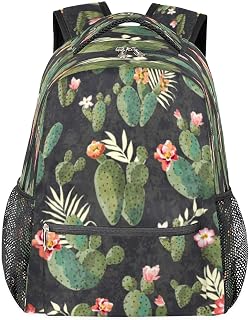 Mochilas para meninos e meninas, mochila escolar com flores de cacto tropicais com vários bolsos mochila impermeável com alça de ombro ajustável para viagens, caminhadas, acampamento, Multi