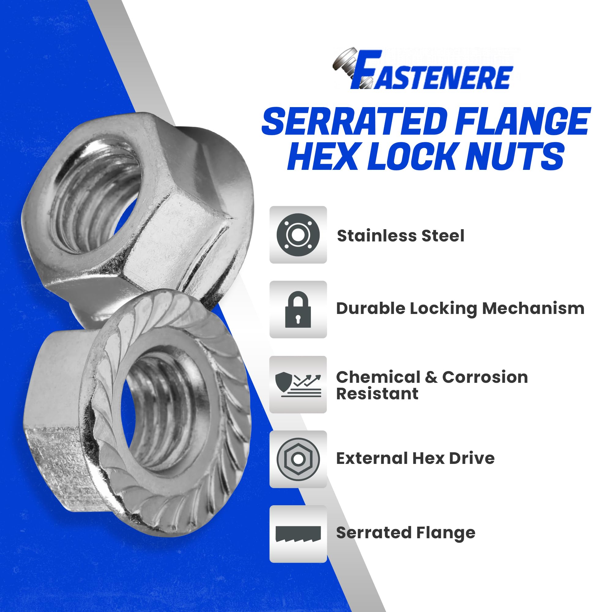 3/8–24 gezahnte Flansch Hex Lock Muttern, Edelstahl 304, hellen Oberfläche, Menge 25