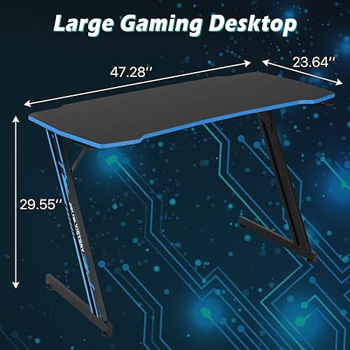 Miniatura 3 de Dkelincs Escritorio para juegos de 47 pulgadas en forma de Z, mesa de computadora para computadora, escritorio de oficina en casa, estación de