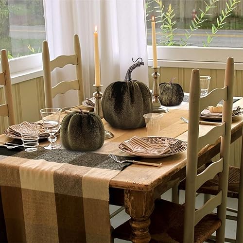 Miniatura 3 de Kepfire Juego de 8 calabazas artificiales de terciopelo, 8 piezas para Halloween, Acción de Gracias, boda, hecho a mano, espuma para otoño, centro