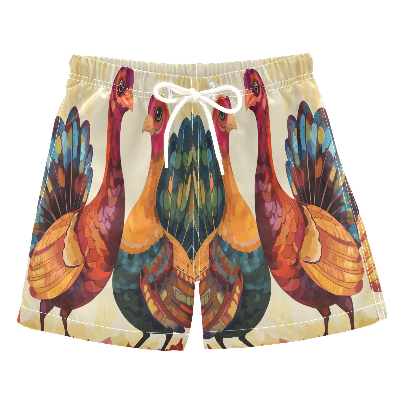 Jucciaco Boys Beach Board Shorts Turkey Chicken Watercolor Quick Dry Swim Trunk Swimwear for Kids Multicolor