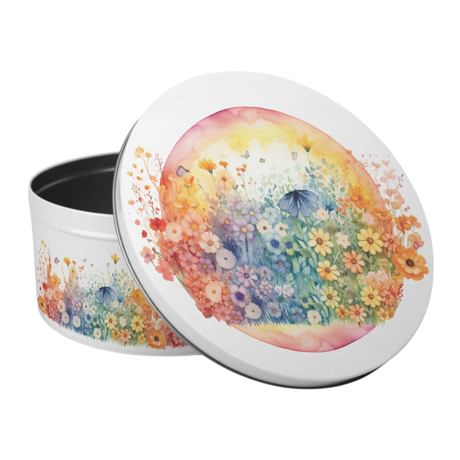Purely Home Rainbow Cake Tin - Colourful Floral Large Round Metal Kitchen Storage Container For Baking Gift 23 X 10Cm