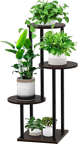 Soporte para plantas de interior, estante esquinero de metal grueso de 4 niveles para múltiples plantas, soporte para macetas escalonadas para