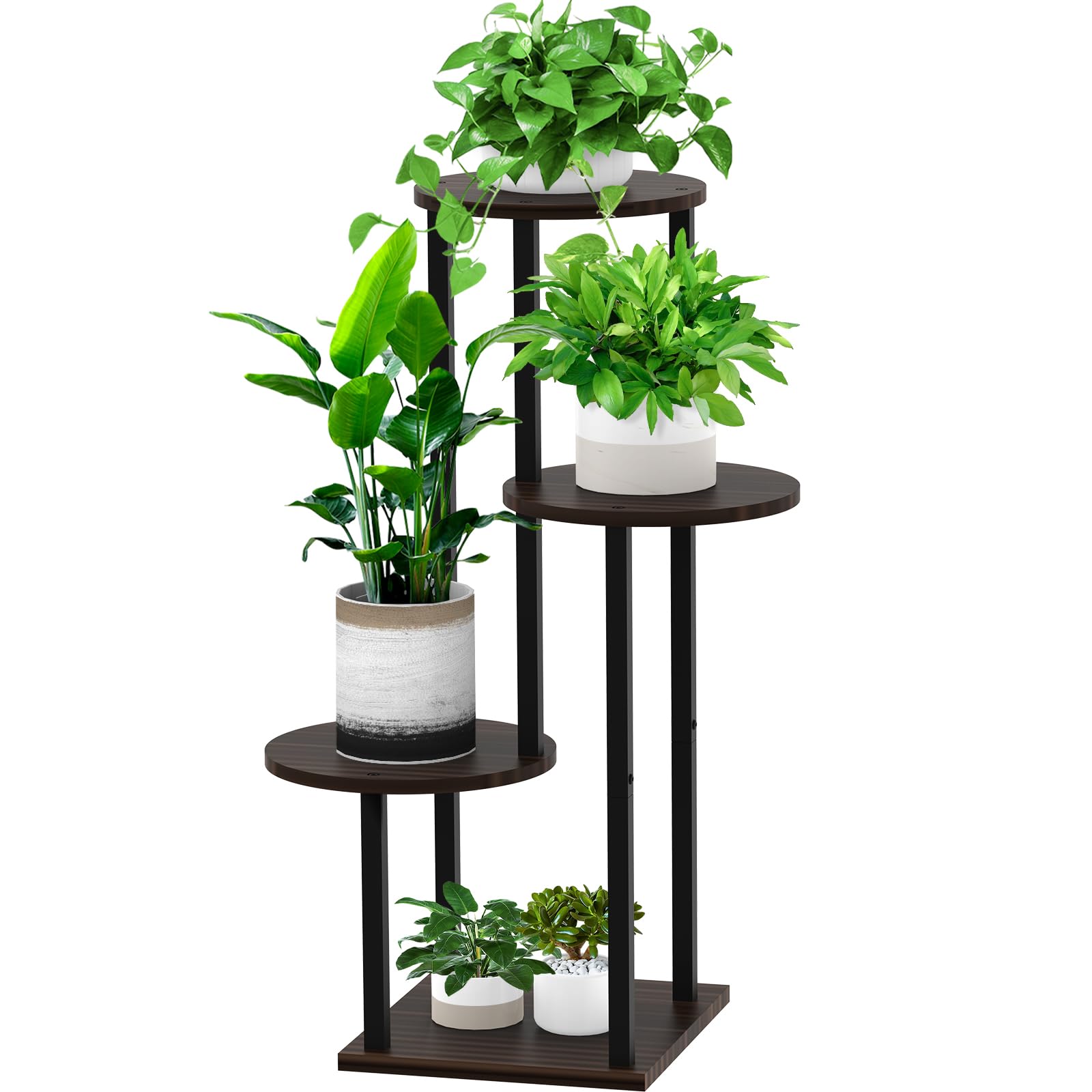 YOCOMEY 4 Tier Hölzern Blumenregal Metall Pflanzenregal, Meh