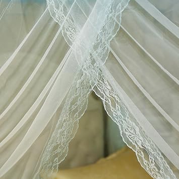 Uozzi Bedding 4 Corners Post Turquoise Canopy Bed Curtain for Girls & Adults - Cute Cozy Drape Square Netting for Twin Bed - 4 Opening 45 W x 80 L Mosquito Net - Princess Bedroom Decoration