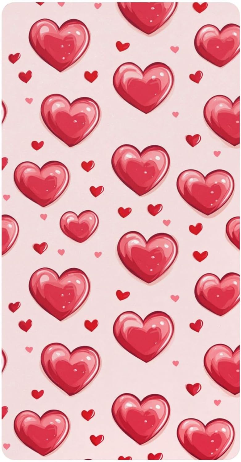 Red Hearts Cartoon Crib Sheets Soft Breathable Fitted Cotton Baby Crib Sheets Mattress Cover for Girl Boy, 52" x 28" x 9"