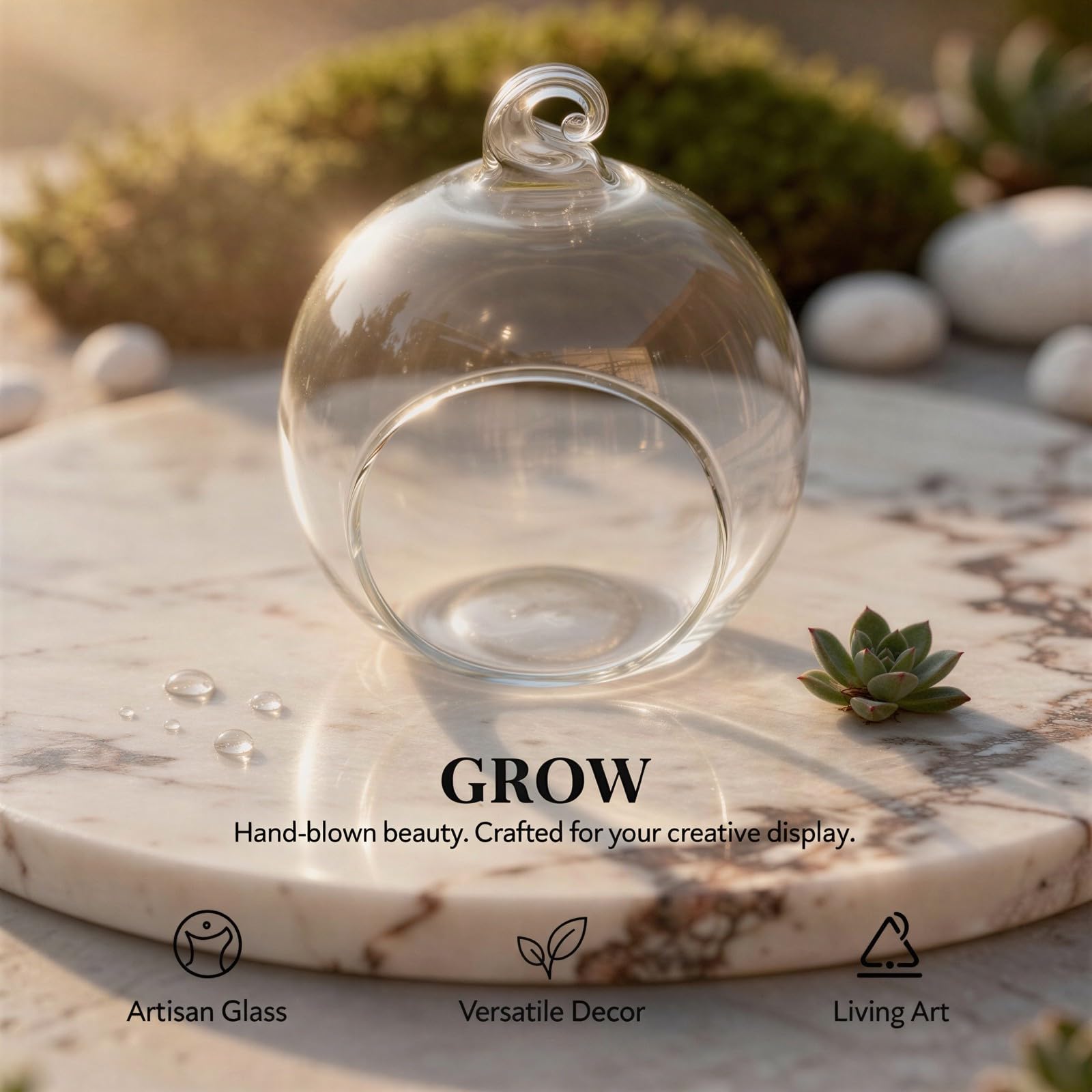 Terrarium ze szkła dmuchanego o średnicy 7,9 cm, przezroczyste płaskie dno wiszące szklane terrarium z bocznym otworem, wysoki borokrzemian, do sukulentów, roślin powietrznych, mikrokrajobrazu, na