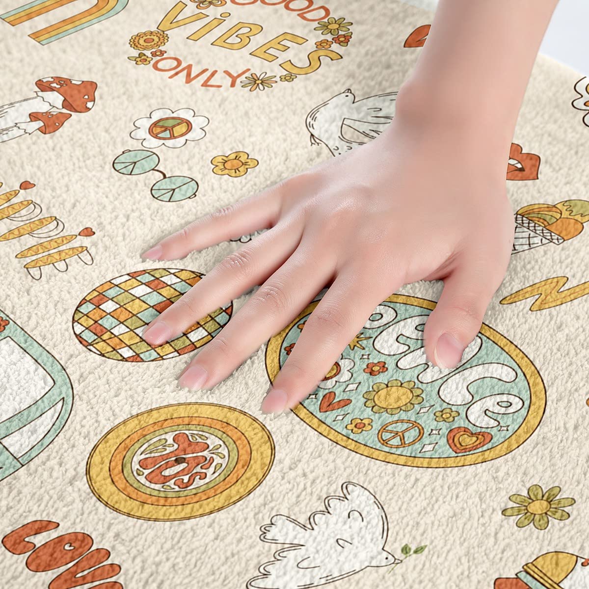 Kids 70s Party Decorations Bath Rugs Cute Bus Car Bathroom Mats for Boys Girls Pastel Rainbow Bath Carpets 20x32 Hippie Mushroom Floor Mats 60s Retro Disco Bathroom Rugs Groovy Room Decor