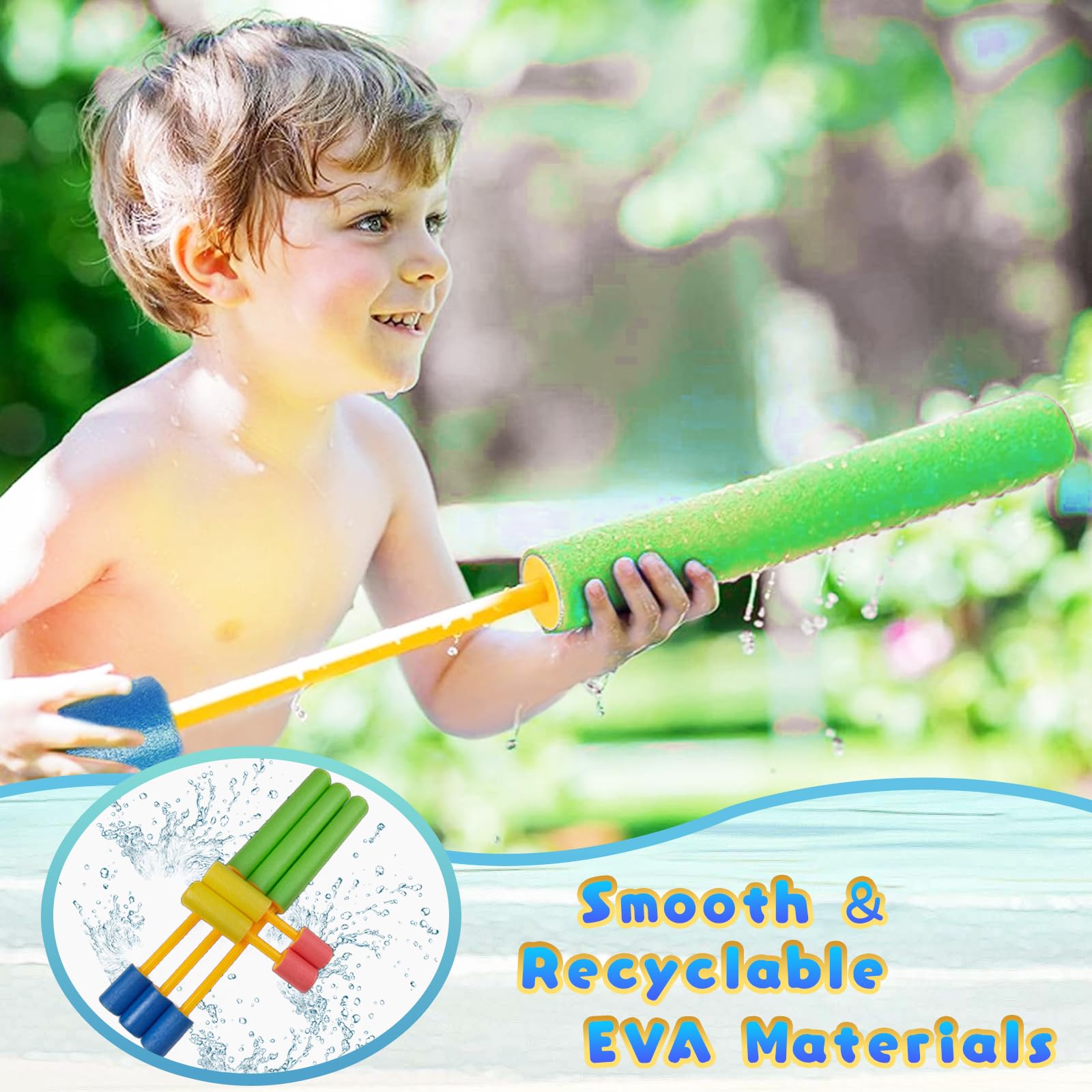 Lot de 5 pistolets à eau en mousse pour enfants - Jouet d'eau d'été pour garçons et filles - Pistolet à eau pour jardin, plage et piscine