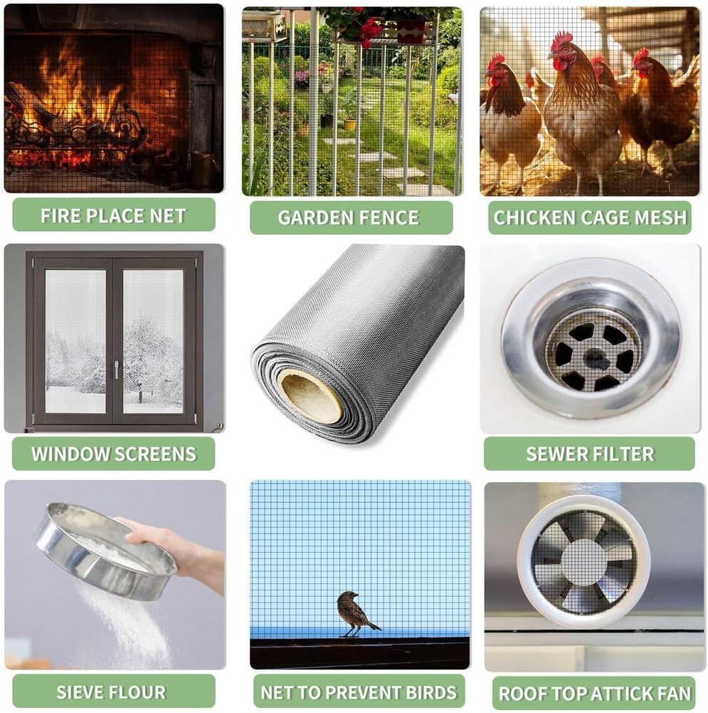 KISKIS 20 Mesh Air Vent Window Screen Mesh, 304 Stainless Steel Window Screen, Screen Door Mesh, Windows Screens and Screen Door Replacement, Patio Screen Mesh, DIY Projects,35INx10FT