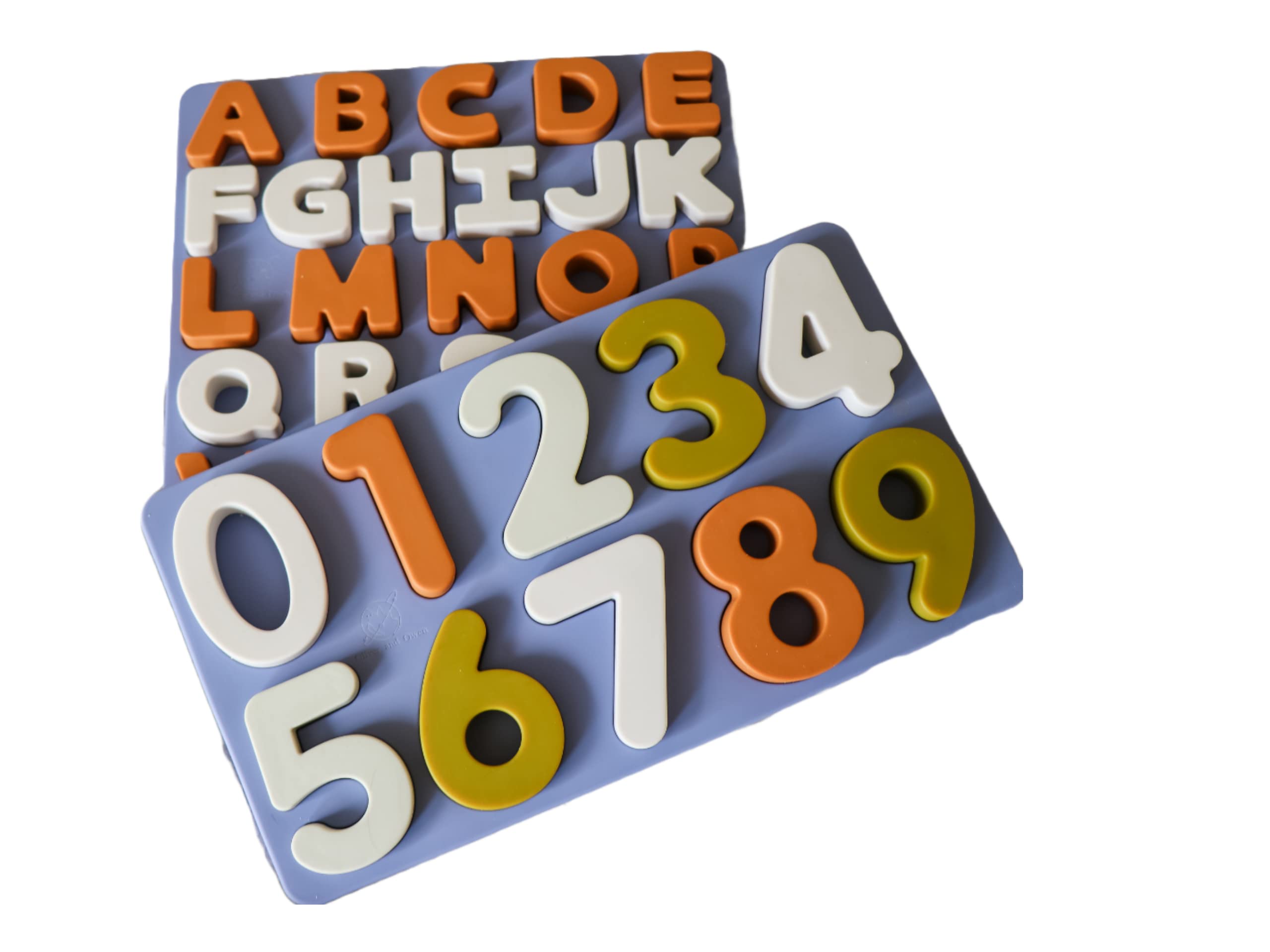 Silicone Puzzles Set: Numbers and Alphabet ABC Letter Puzzles for Toddlers, Educational Learning Toys for Toddlers, Alphabet Toys with Puzzle Board & Letter Blocks, Montessori (Light Blue Board)