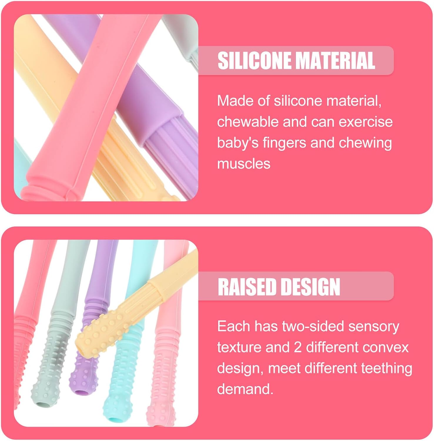 Beaupretty 6pcs Silicone Chewing Tubes for Boy Girl Food-Grade Hollow Chewing with Sensory Bright Colors Soothing Gum Massager for Teething Relief and Brain Development Random Color