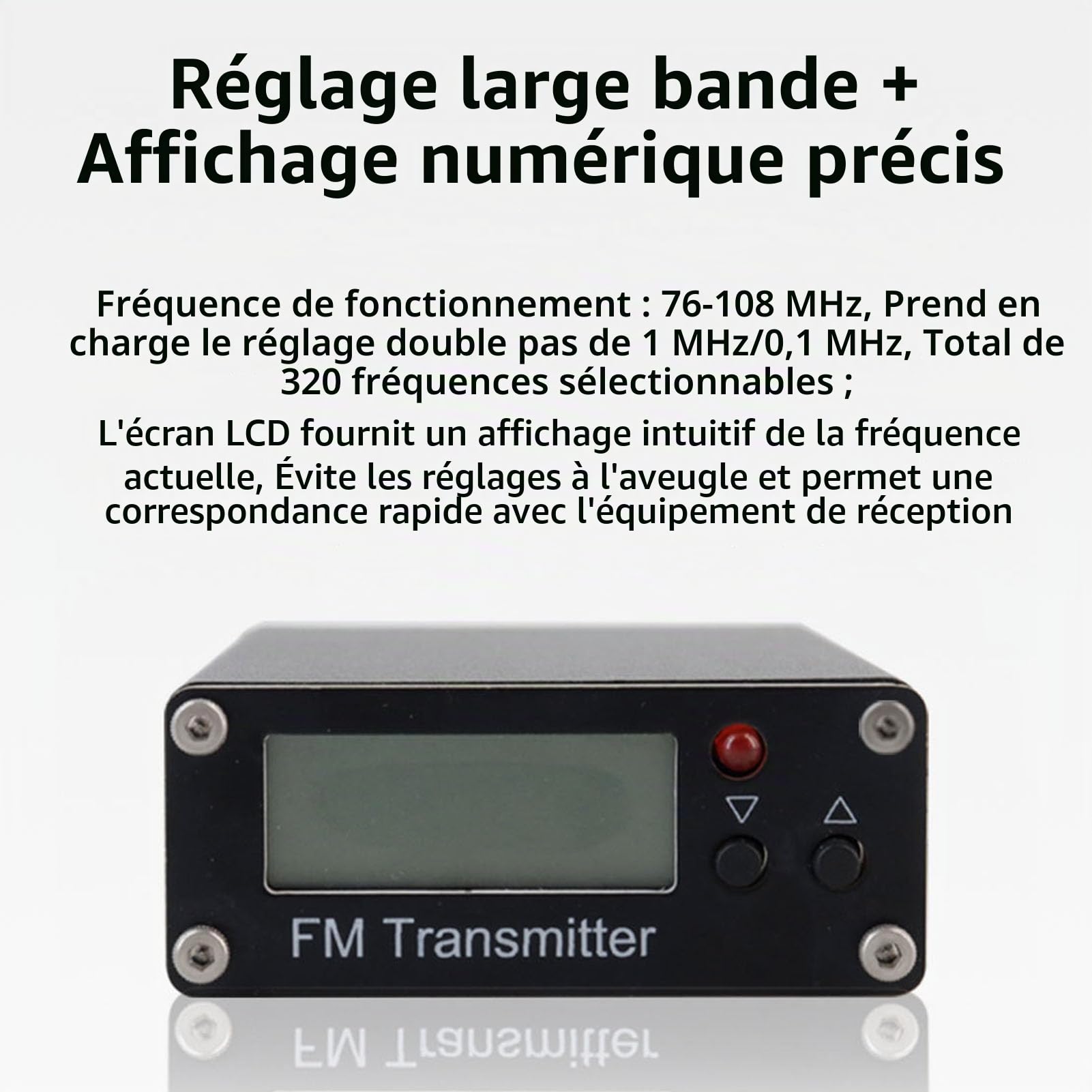 Jectse Module émetteur FM Numérique, émetteur Stéréo FM 2000 M 500 MW, Connecteur 3,5 Mm, Port USB C, pour Petite Station de Radio Téléphone PC MP3 (Black)
