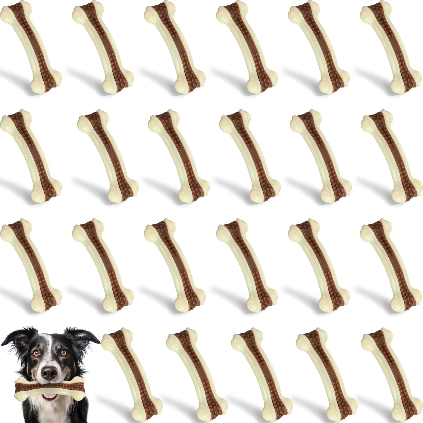 Leyndo 24 Pcs Dog Bones Toys for Aggressive Chewers Tough Nylon Beef Dog Teething Chew Toys for Aggressive