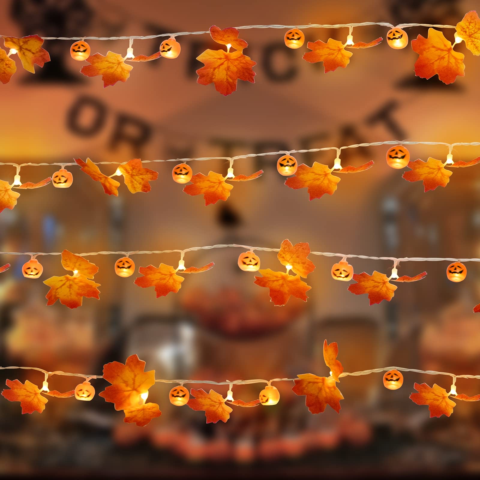 Thanksgiving Fall Decorations Leaf Garland String Lights for Indoor Outdoor LED Maple Leaves Light Battery Operated Decor Home Fireplace Harvest Halloween Lighted Fall Garland