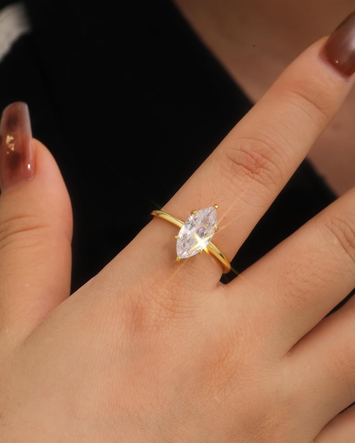 JSJOY Mothers Day Gifts 925 Sterling Silver Gold Promise Rings for Her Cubic Zirconia Engagement Rings for Women Trendy Oval Cut Solitaire Wedding Bands Size 3.5-10 Anniversary Jewelry Gifts for Women