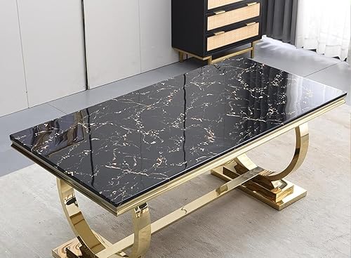 Miniatura 6 de Mesa de comedor de mármol negro de 70 pulgadas, mesa de comedor rectangular para 6-8, mesa de comedor moderna de mediados de siglo con mesa de