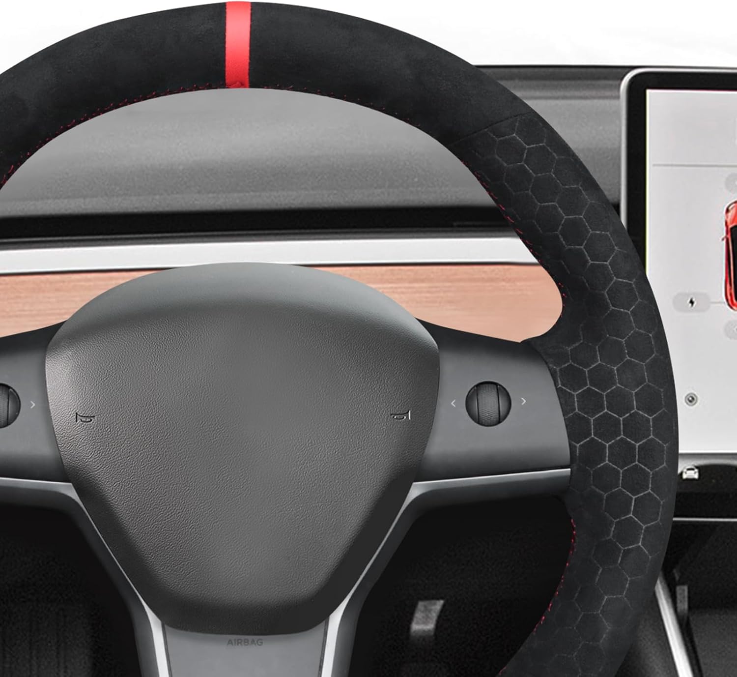 MEWANT Car Steering Wheel Cover for Tesla Model 3 2017-2020 Tesla Model Y 2020-2021 Hand-Stitched Steering Wheel Wrap