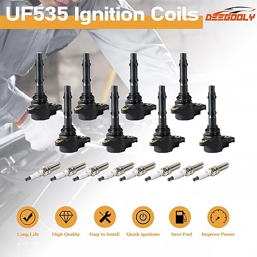 Miniatura 2 de Paquete de 8 bobinas de encendido UF535 y bujías de iridio compatibles con Mercedes-Benz CLS550 E550 S550 GL450 SL550 ML550 S450 CL550 CLK550 G550