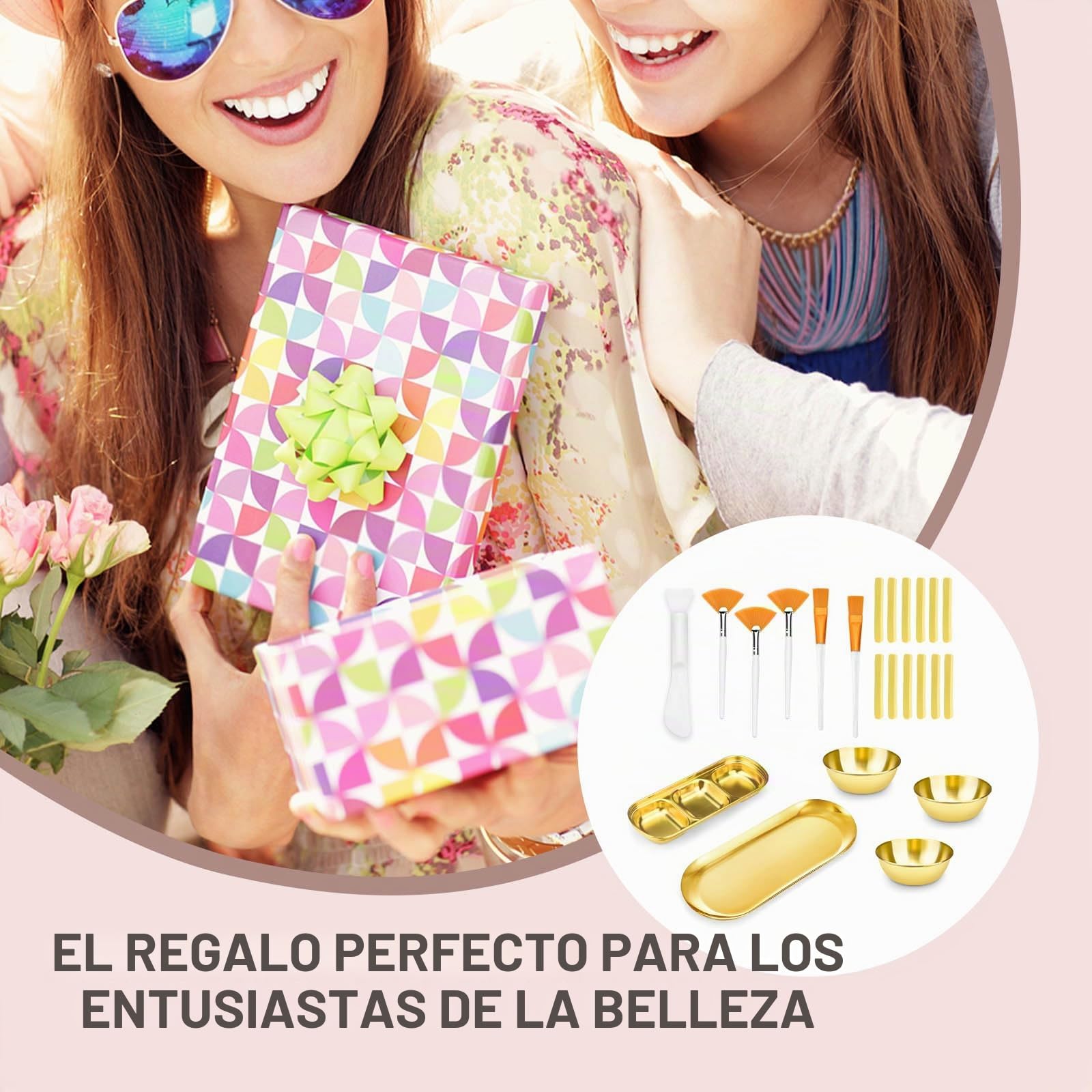 Juego de 24 cuencos y cepillos faciales para suministros de esteticista, cepillo plano y abanico para facial con cuencos para mezclar, bandeja de servir, espátula y esponja comprimida, herramienta