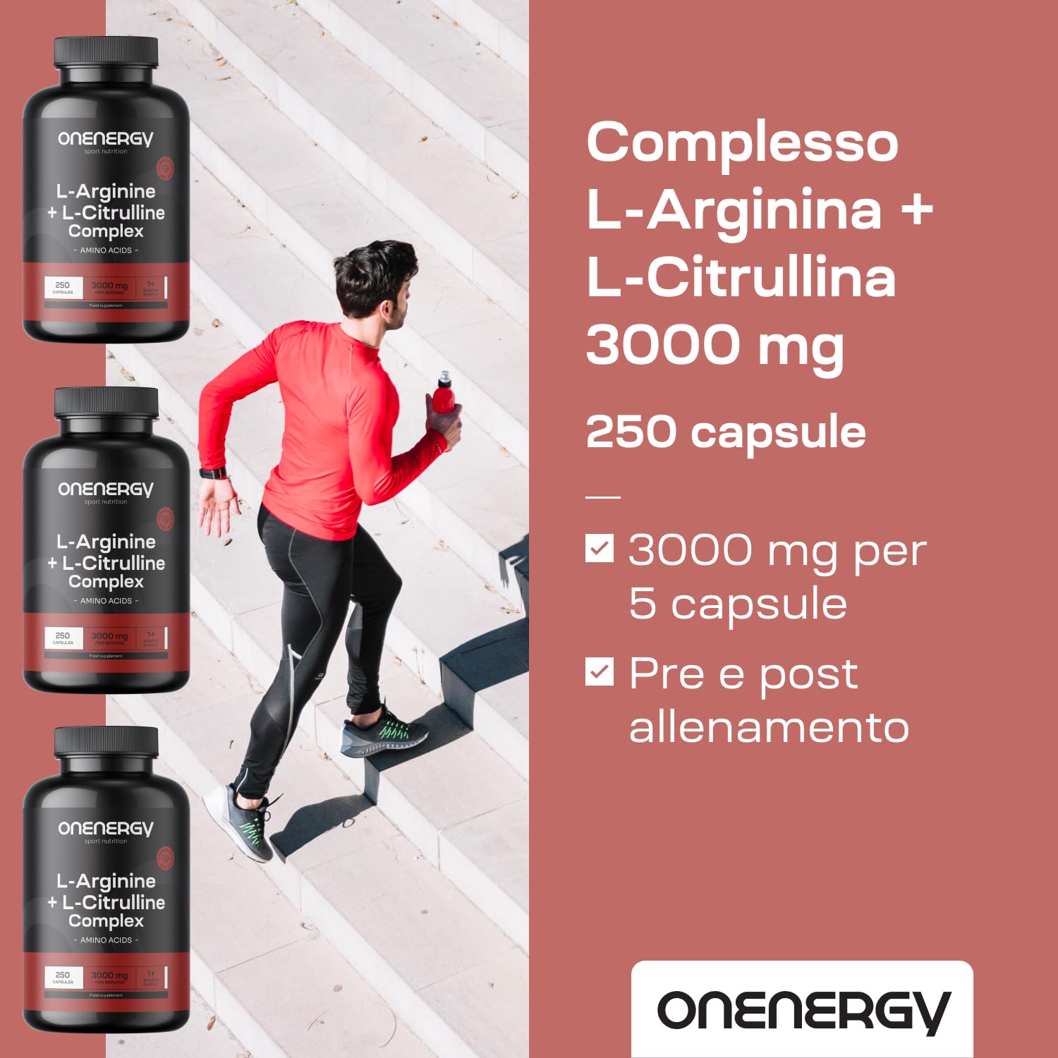 L-Arginina + L-Citrullina Complesso 3000 mg - 250 Capsule - Alto Contenuto di Aminoacidi - Aumenta l'Energia - Accelera il Recupero - Per Pre e Post Allenamento
