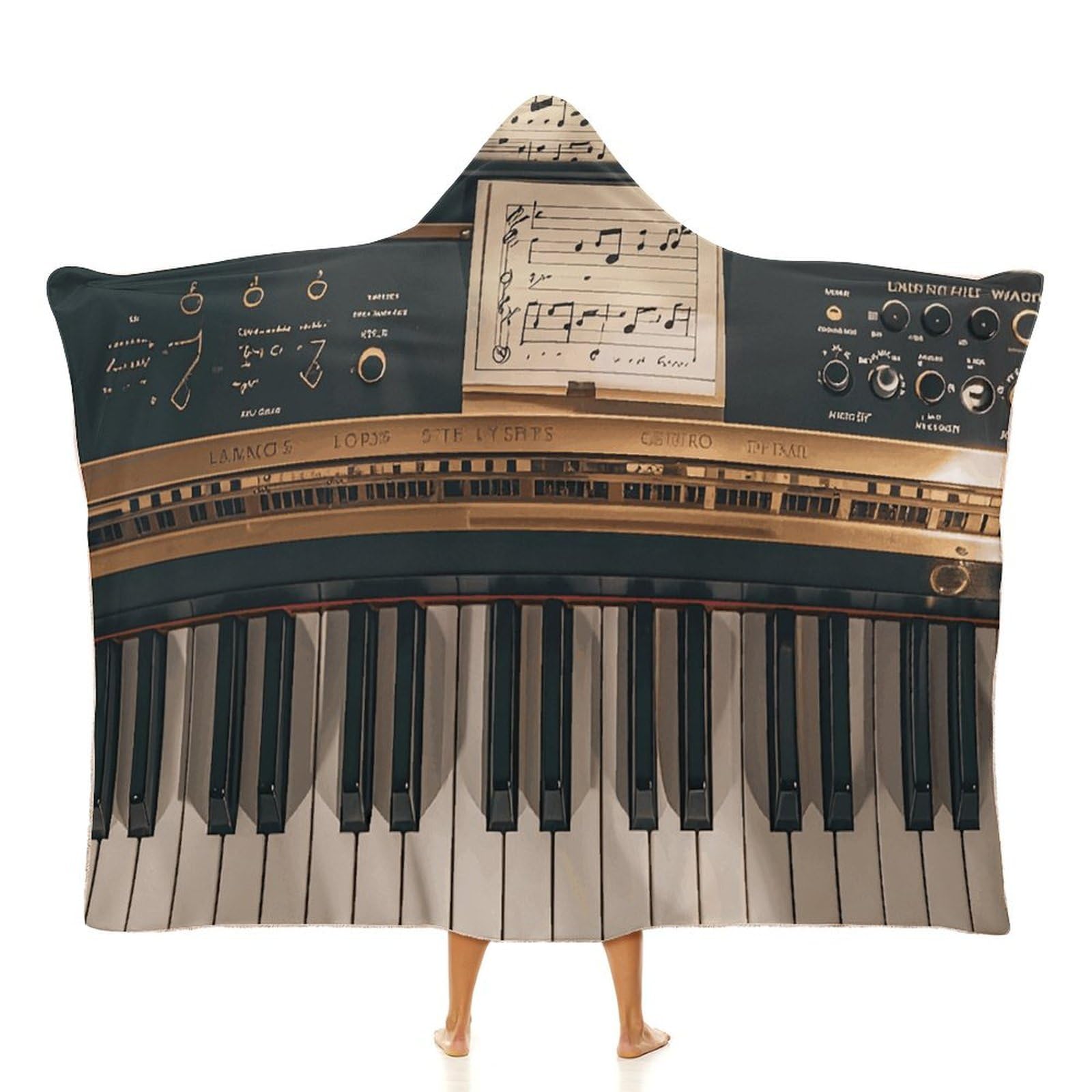 Couverture à capuche note de musique plaid piano chaud pour voyage bureau et canapé