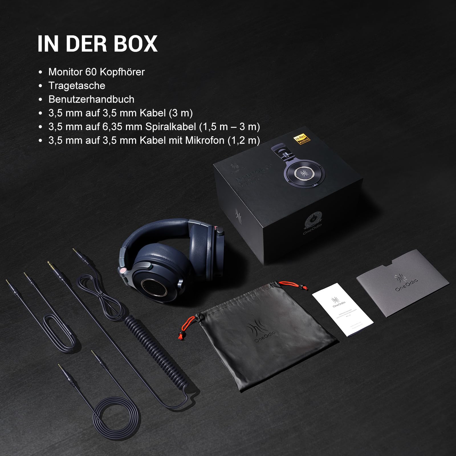 OneOdio Kopfhörer mit Kabel, Monitor 60 Professioneller geschlossener Studio Kopfhörer 38 Ohm, Kopfhörer Over Ear mit 50mm Treiber Hi-Res Audio, Abnehmbares Kabel(3.5mm/6.35mm), für Podcast, Handy, PC