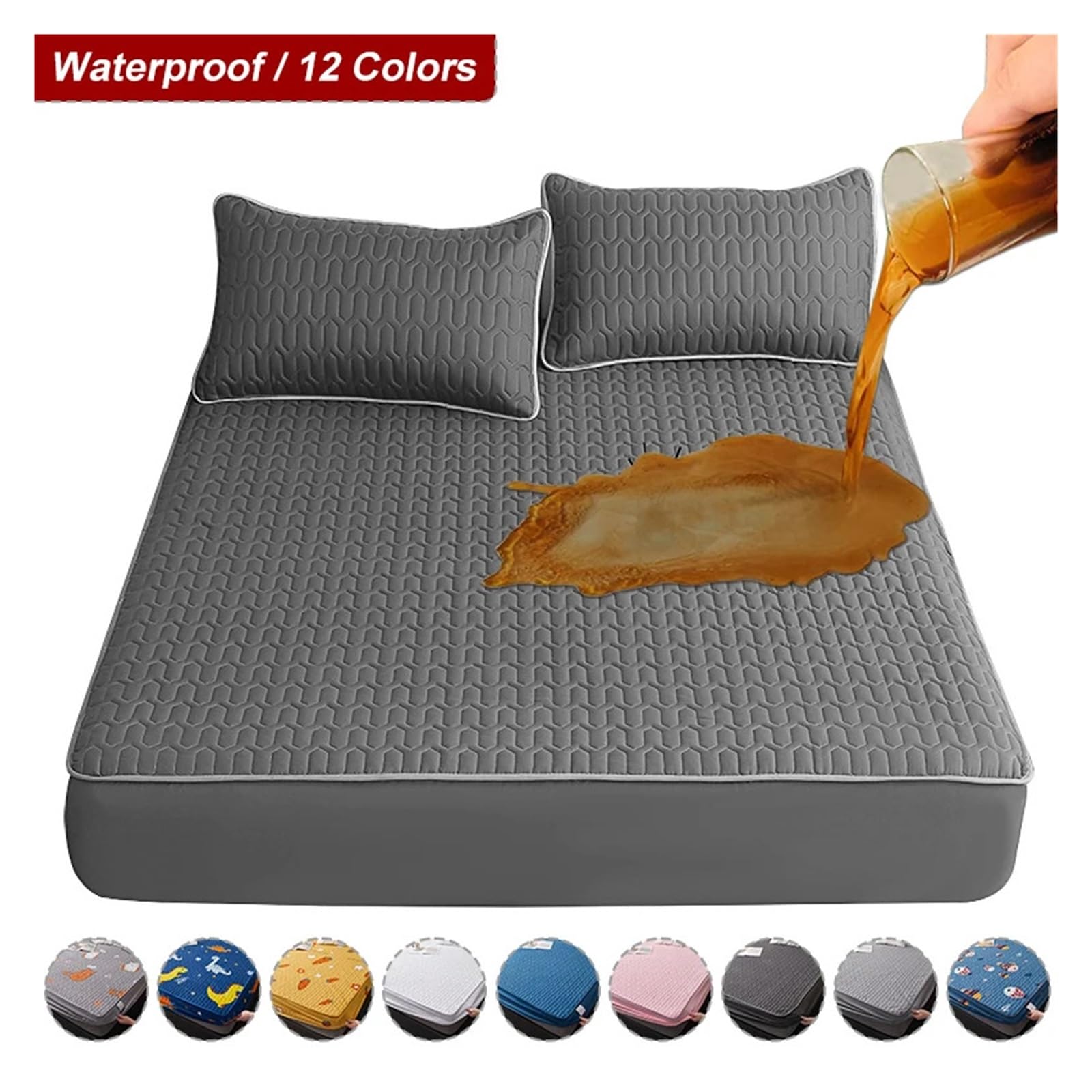 Sobrecolchón Acolchado de Microfibra Funda de colchón gruesa impermeable, colchoneta acolchada de látex, fundas de cama, almohadilla protectora de sábana ajustada respetuosa con la piel(Grey,160x200x3
