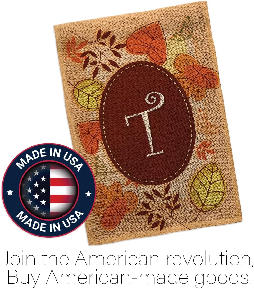 Autumn T Initial Garden Flag - Set Wall Holder Monogram Fall Harvest & Scarecrow Pumkins Sunflower Leaves Season Autumntime Gathering - House Banner Small Yard Gift Double-Sided 13 X 18.5