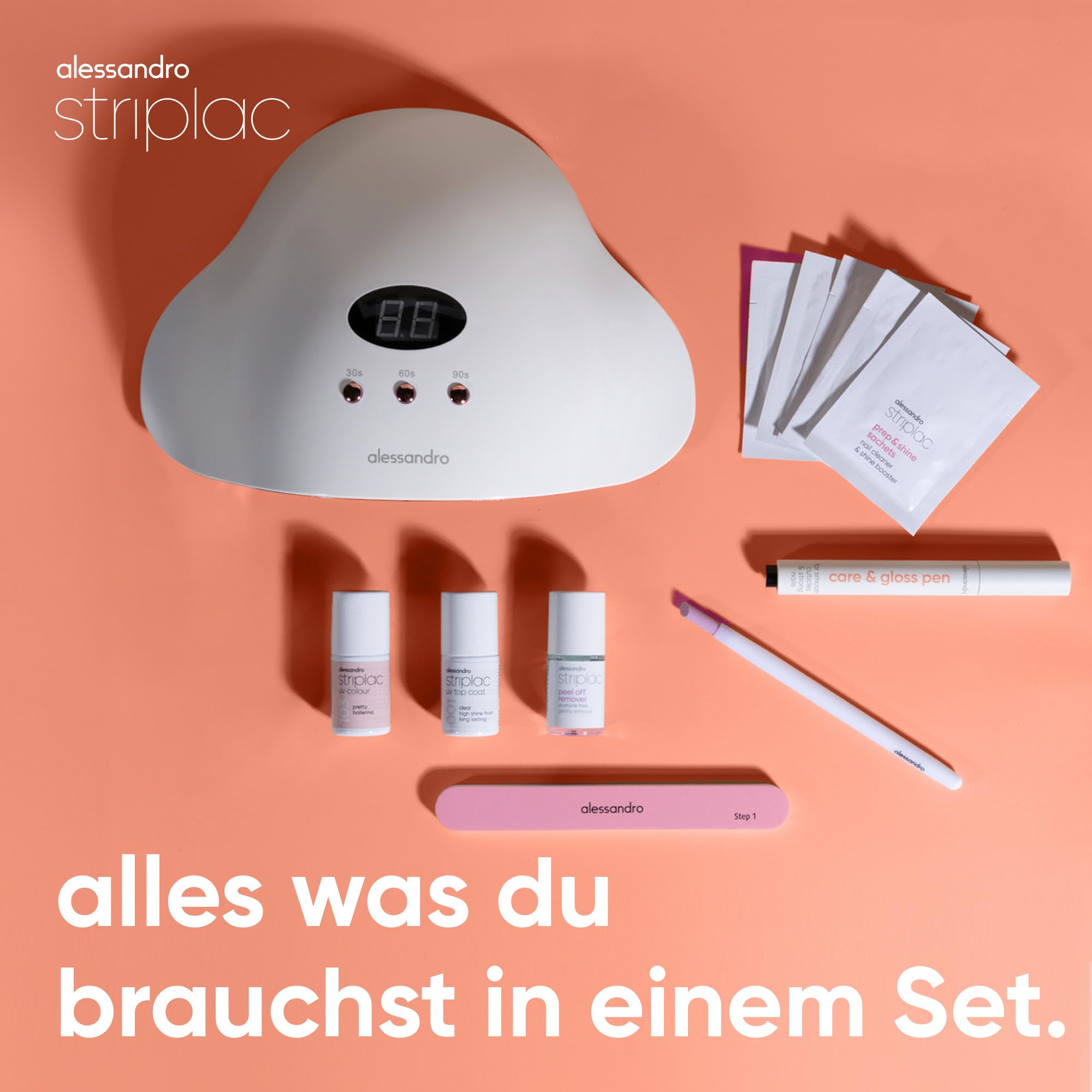 alessandro Striplac UV Nagellack Set - Normale & Weiche Nägel - Bis zu 15 Tage Halt ohne Absplittern - Leichtes Entfernen - Schonend & Vegan - Inkl. LED-Lampe
