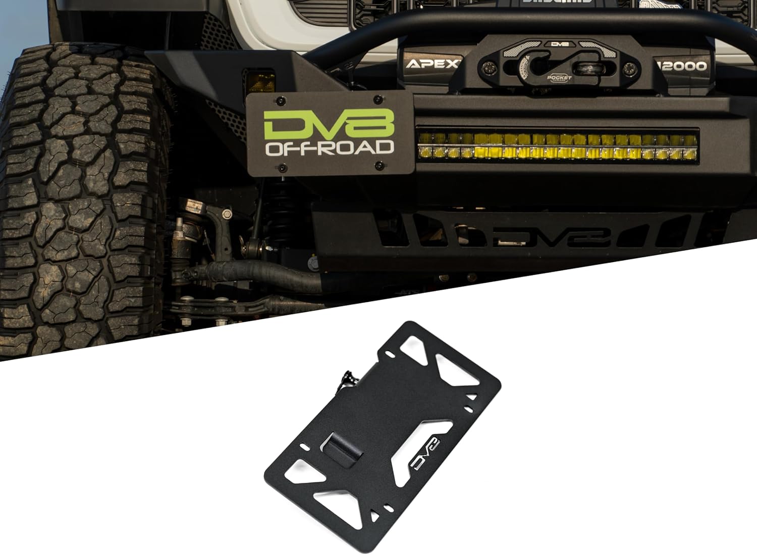 DV8 Offroad Universal Quick Release D-Ring License Plate Mount | Quickly Removes for Extra Clearance When Off-Road | Mounts to Aftermarket & Off-Road Bumpers w/ 1" Diameter D-Ring Mounts | Steel
