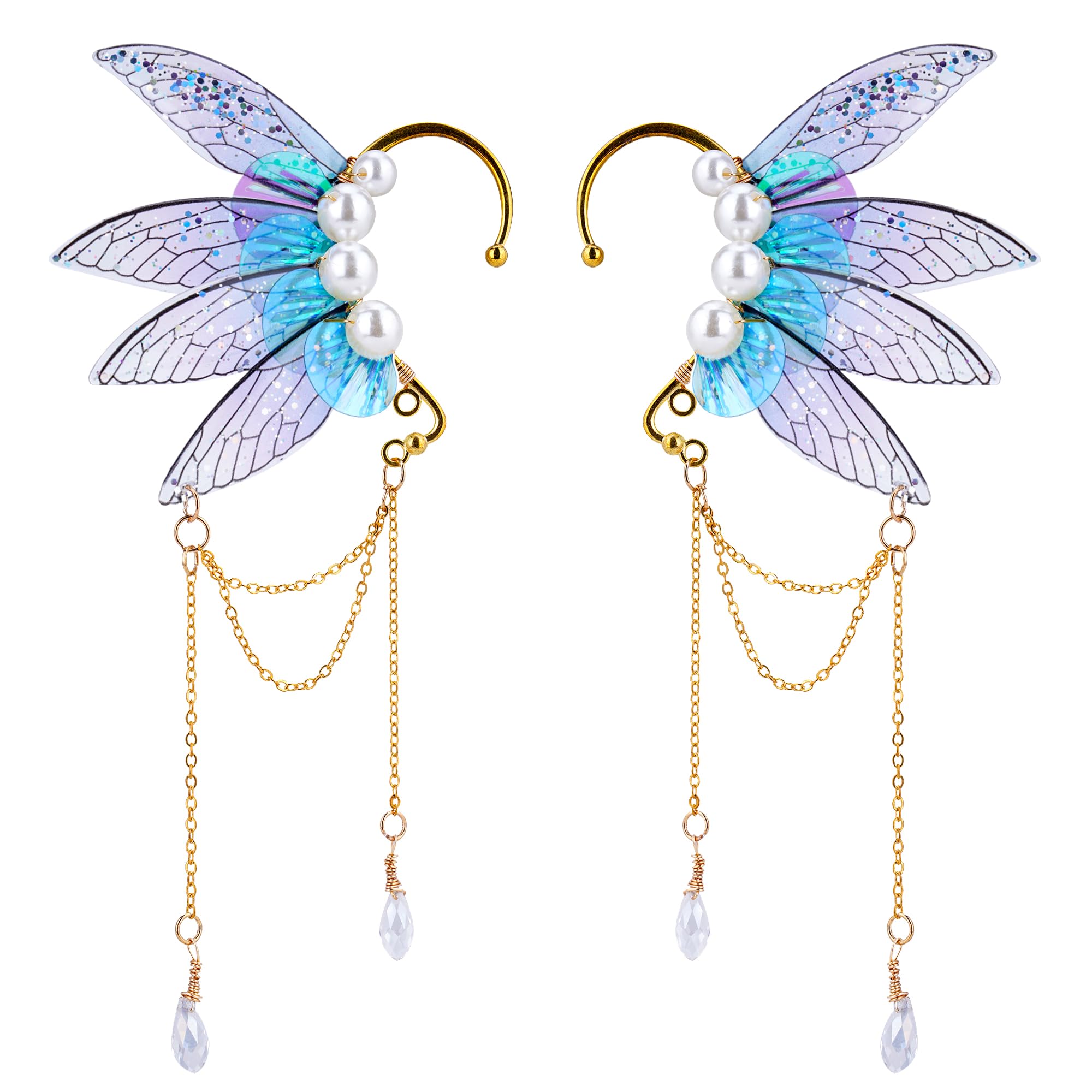 FRESHME Butterfly Elf Ear Cuffs - Handmade Fairy Wings Earrings Non Piercing Ear Clips Women Christmas Cosplay Accessories