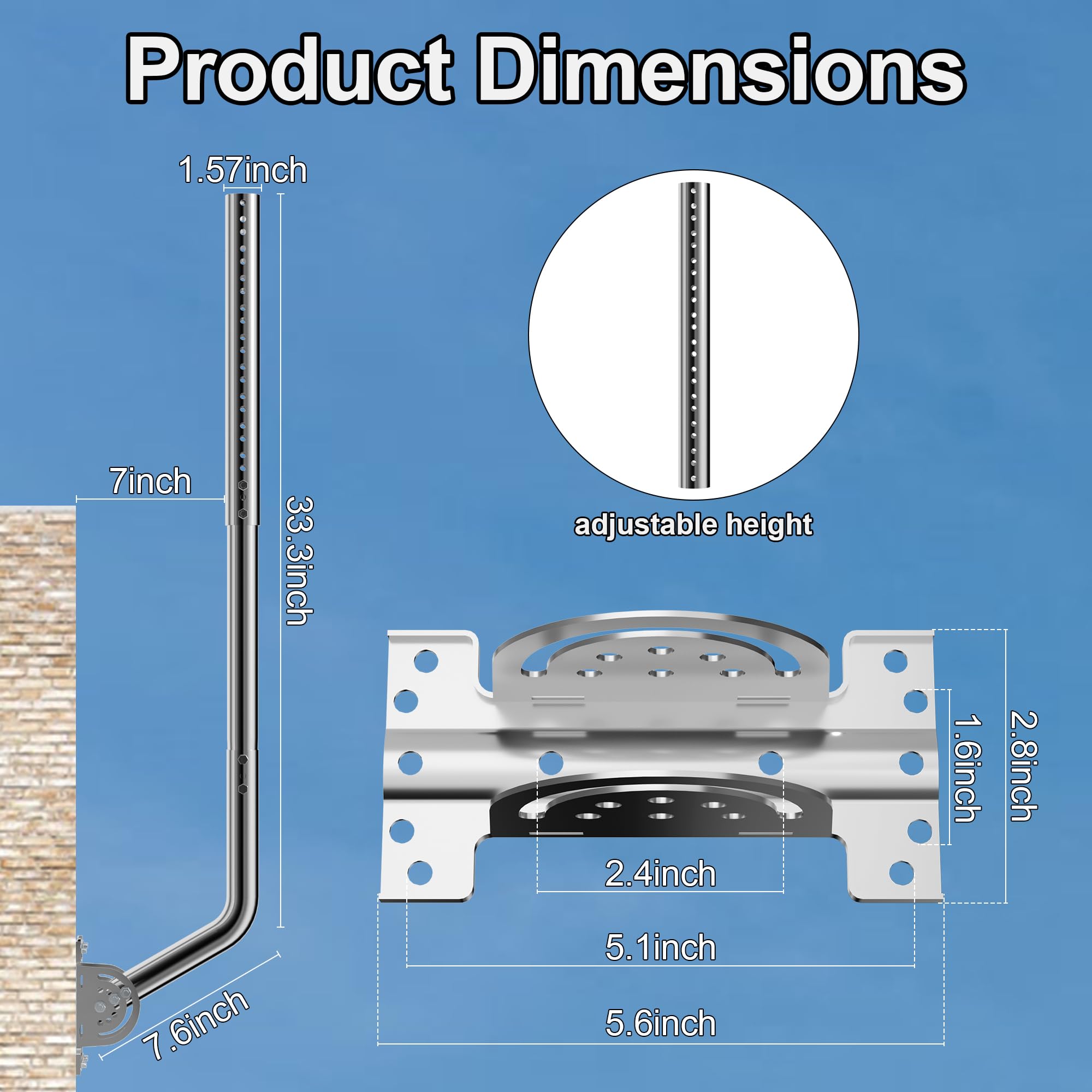 Palo antenna universale per TV, satellite, radio, antenne WiFi, Star-link (Scheggia-71-101cm)