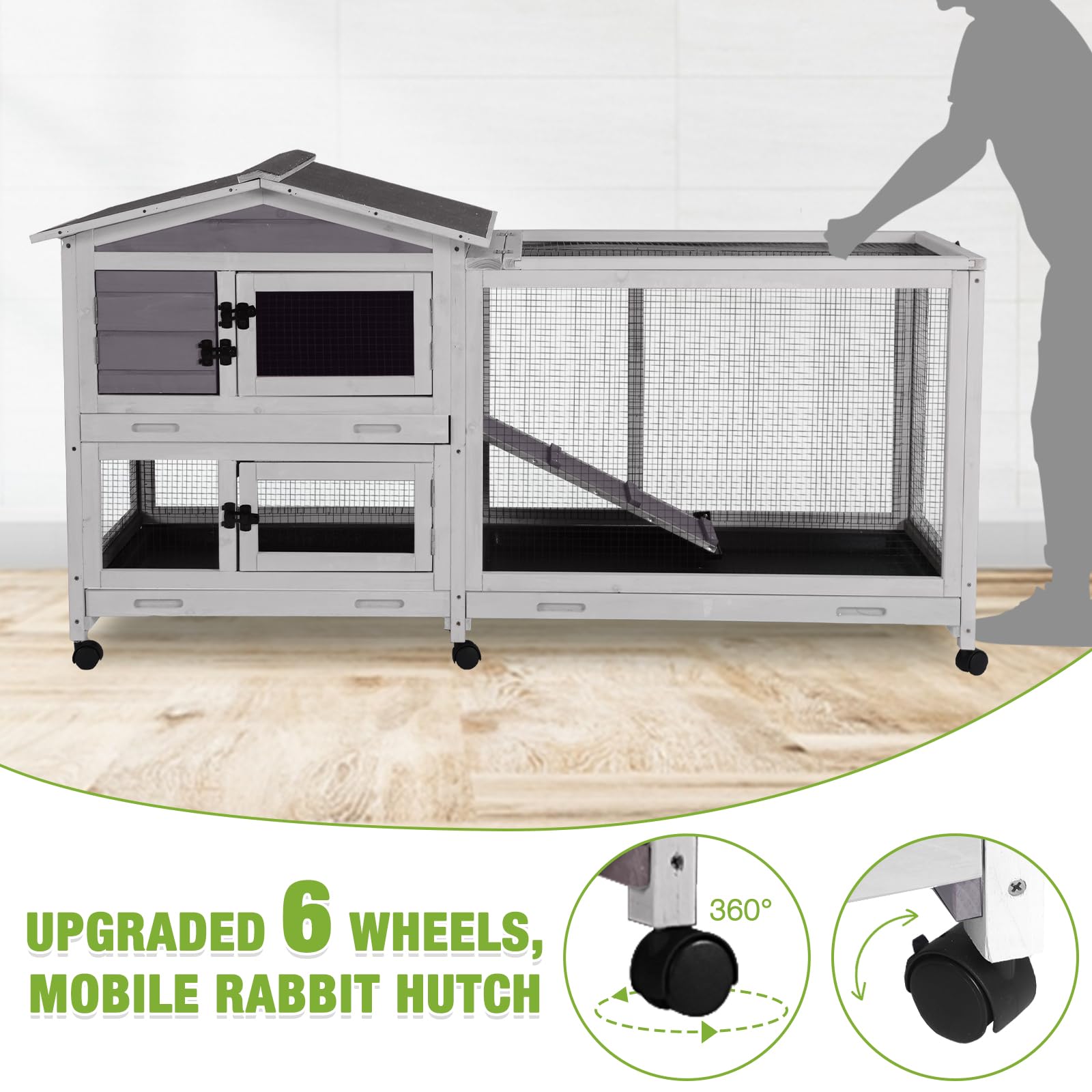 Gowoodhut 36 Indoor/Outdoor Rabbit Hutch With Wheels - Wooden Gowoodhut 36 Indoor/Outdoor Rabbit Hutch With Wheels - Wooden