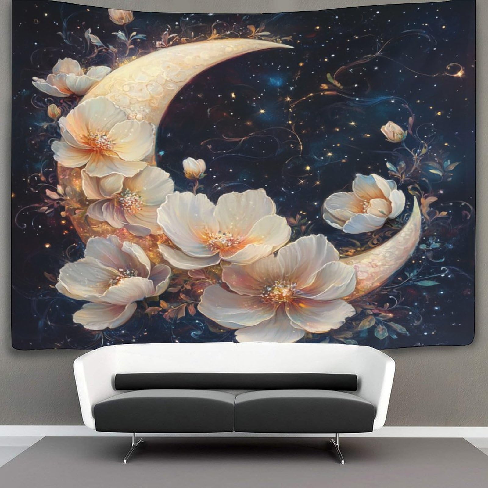 kaiyun Crescent Moon Tapestry Giant Magical Flower Tapestries 3D Tapestry Home Decorations for Room 150cmx200cm