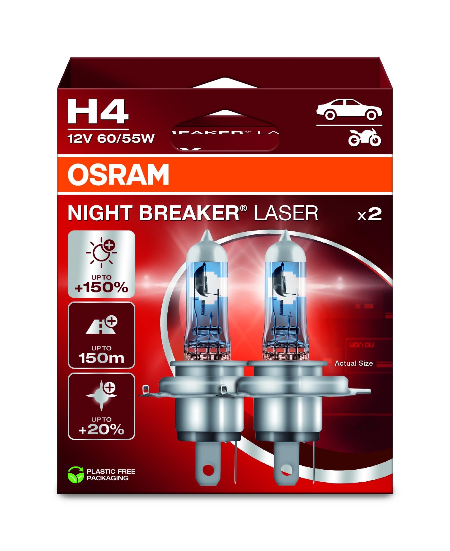 Amazon.com: OSRAM NIGHT BREAKER LASER H4, +150% Brighter Halogen ...