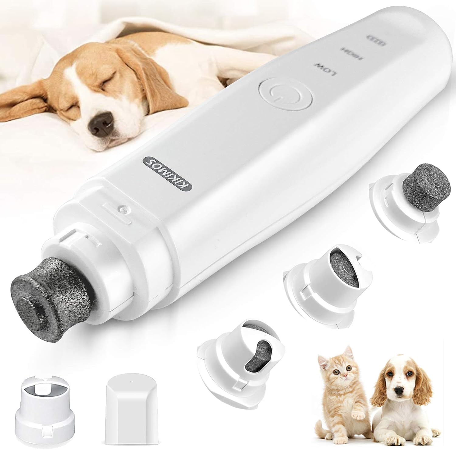 KIKIMOS Dog Nail Grinder, Electric Pet Nail Clippers Paw Care Trimmer Grooming Tools 2-Speed Rechargeable Painless Smoothing for Small…