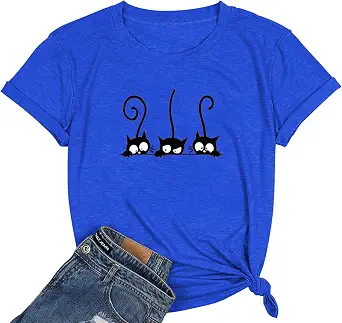 NIUBIA Women's T-Shirts Summer Tops Cat Graphic Shirts Casual Thankful Tees